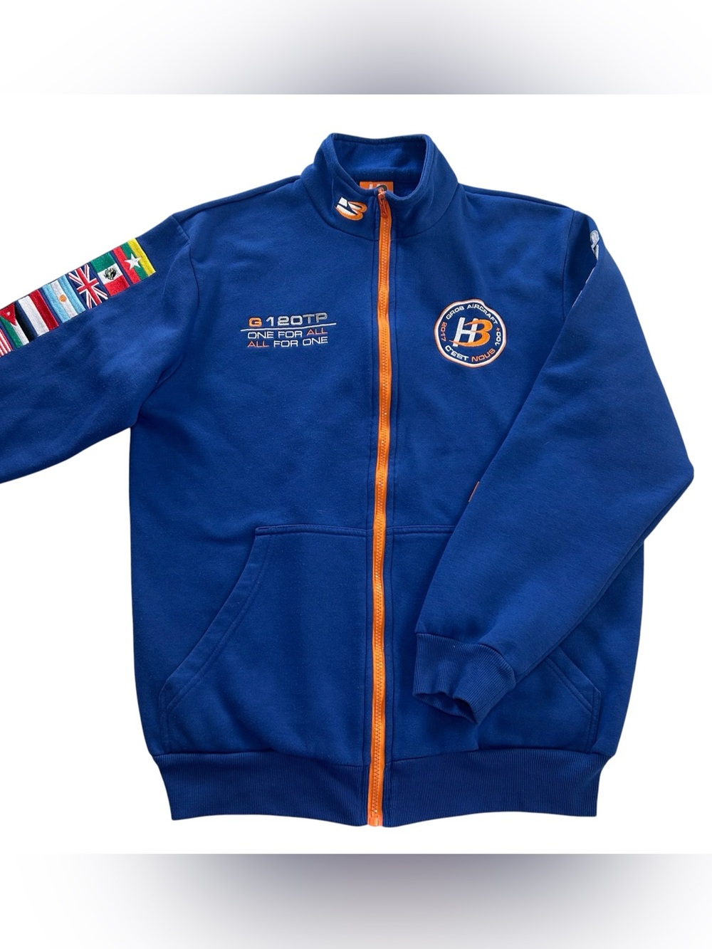 Rare Grob Aircraft G 120TP MSN 100 Team Jacket 2017 Blue Full-Zip Men's Medium